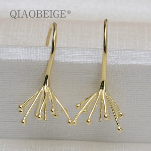 DIY Silver 925 Ear Hook Drop Earrings Women Baroque/Round Large Long Jewelry