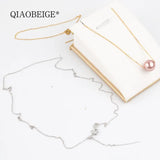 925 Silver Chain 3mm Ball Necklace Adjustable Through-hole Pearl DIY