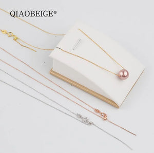 925 Silver Chain 3mm Ball Necklace Adjustable Through-hole Pearl DIY