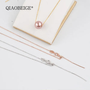 925 Silver Chain 3mm Ball Necklace Adjustable Through-hole Pearl DIY