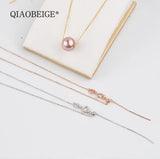925 Silver Chain 3mm Ball Necklace Adjustable Through-hole Pearl DIY