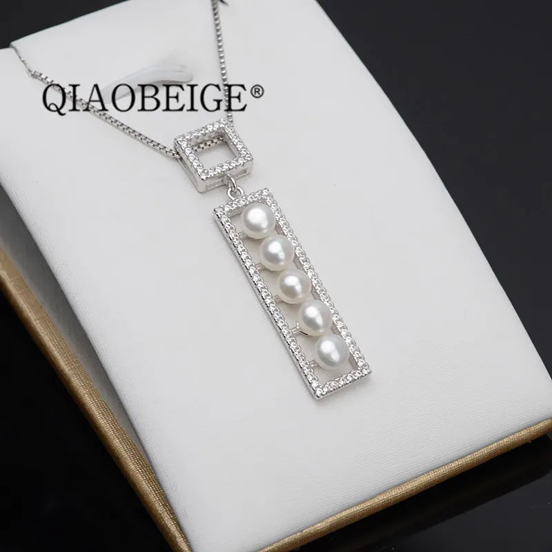 925 Silver 5-Pearl Tray Pendant 4.5-5mm DIY Accessory