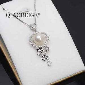 925 Silver Flower Pendant Mount for 9-10mm Pearl