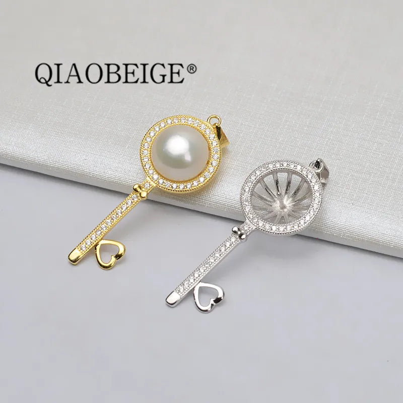 DIY Pendant Accessory Sterling Silver Key Pearl Pendant Mounting