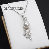 DIY 925 Silver Pearl Pendant for 11-13mm Round Pearls, Women's Gift