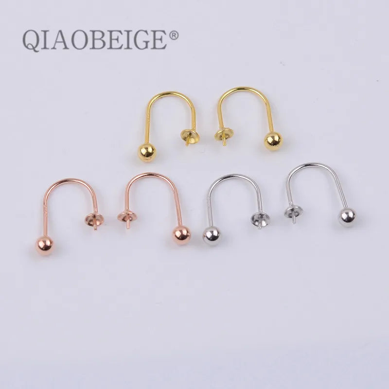 925 Sterling U-Shaped Ear Studs Pearl Components DIY Jewelry Making