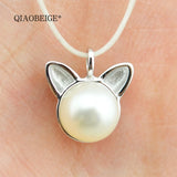 Mini Cat Ear Pendant Necklace Inlaid Natural Stone Pearl Lady Women Bijoux 3120