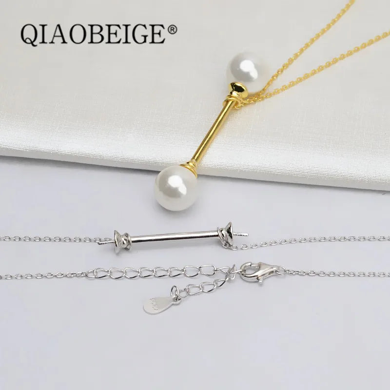 925 Silver Pearl Necklace with Pendant Mountings