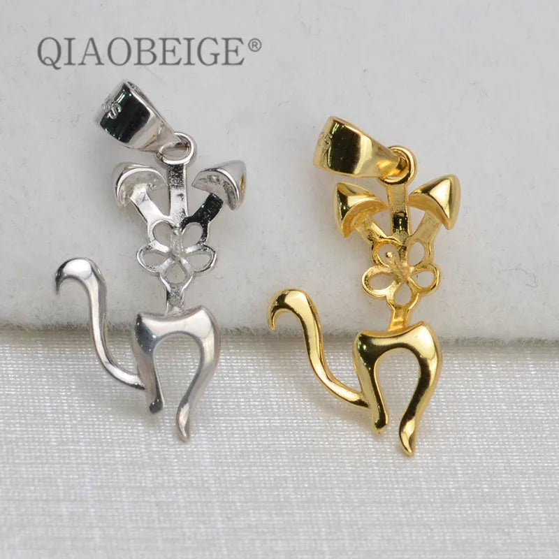 S925 Silver Squirrel Pearl Pendant Holder DIY Jewelry Findings