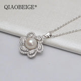 925 Silver Women Pendant Necklace 10-11mm Pearl Semi Mount