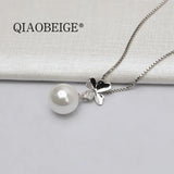Women's CZ Pearl Pendant Necklace DIY 925 Silver