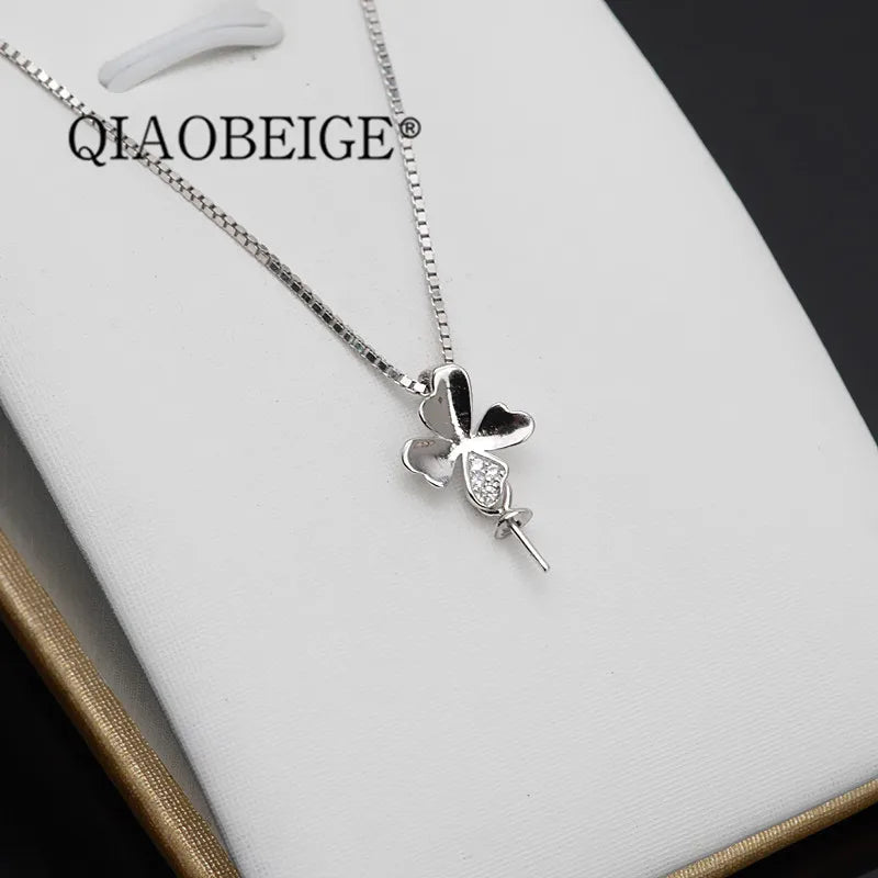Women's CZ Pearl Pendant Necklace DIY 925 Silver