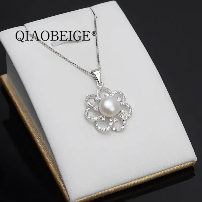 Flower Pendant 925 Sterling Silver Zircon DIY Pearl Semi Mount