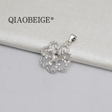 Flower Pendant 925 Sterling Silver Zircon DIY Pearl Semi Mount