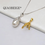 Baroque Rice Pearl Pendant Necklace with Sterling Silver Charms