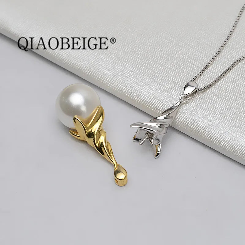 925 Sterling Silver Cultured Pearl Pendant Setting Necklace Mount 9-11mm Rice