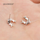 925 Silver Elk Horn Ear Stud Platinum Plated Pearl Deer DIY
