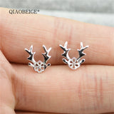 925 Silver Elk Horn Ear Stud Platinum Plated Pearl Deer DIY