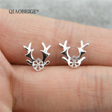 925 Silver Elk Horn Ear Stud Platinum Plated Pearl Deer DIY