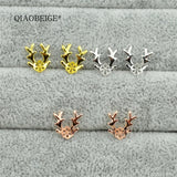 925 Silver Elk Horn Ear Stud Platinum Plated Pearl Deer DIY