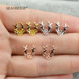 925 Silver Elk Horn Ear Stud Platinum Plated Pearl Deer DIY