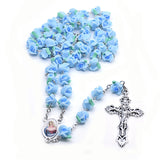 Red Polymer Clay Rose Cross Rosary Necklace Religious Prayer Jewelry