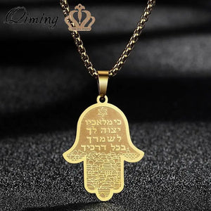 Hamsa Hand Pendant Necklace Jerusalem Stainless Steel Jewelry