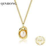 QINHONG Sterling Silver 925 Pearl Pendant Necklace for Women