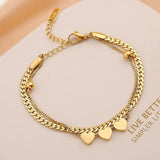 Double Flat Snake Layer Chain Stainless Steel Heart Beads Bracelet