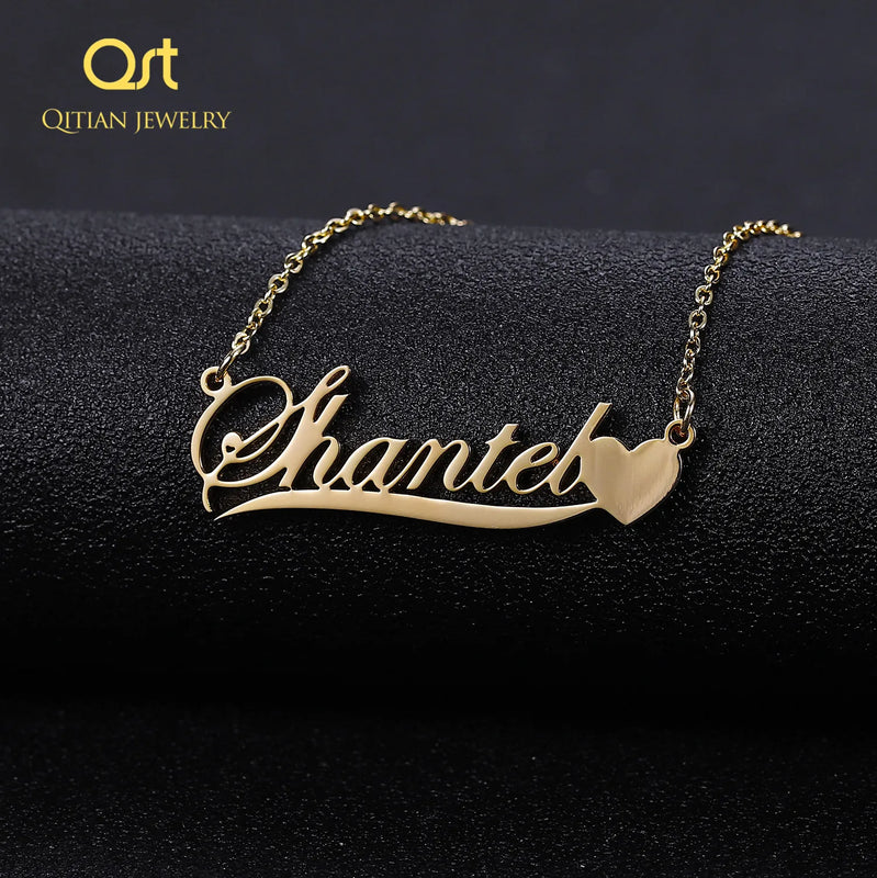 QITIAN Personalized Stainless Steel Letter Choker Necklace