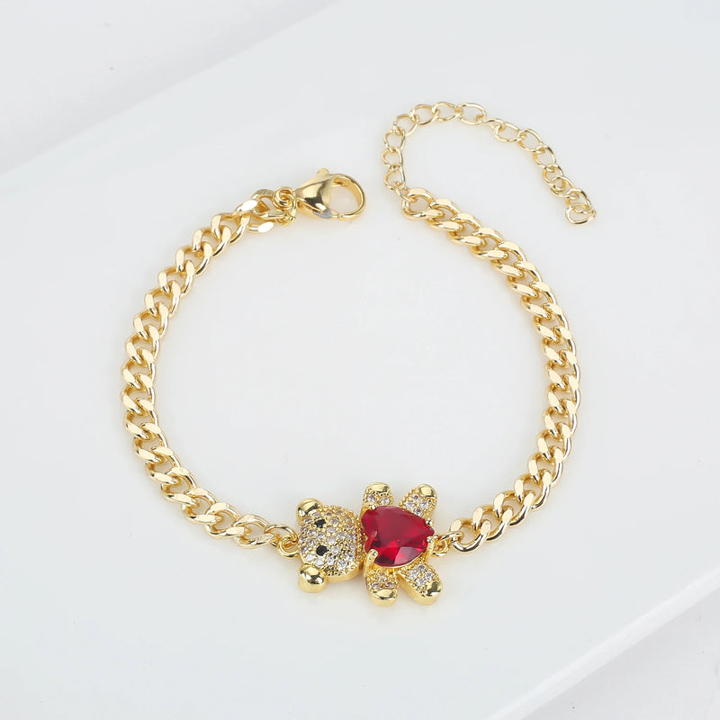 QITIS Charm Bear Bracelet for Women, Adjustable Chain