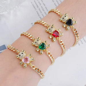 QITIS Charm Bear Bracelet for Women, Adjustable Chain