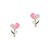 French Party Birthday Sterling Silver 925 Pink Tulip Stud Earring Vintage Jewelr