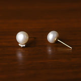 French Sterling Silver 999 Zircon Round Pearl Women Stud Earrings