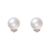 French Sterling Silver 999 Zircon Round Pearl Women Stud Earrings