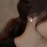 French Sterling Silver 999 Zircon Round Pearl Women Stud Earrings