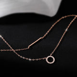 Silver Zircon Round Pendant Necklace Double Layer Chain Party