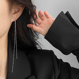 Geometric Silver Tassel Earrings Asymmetrical Style