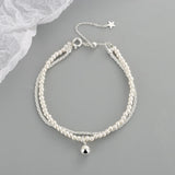 Silver Color Bracelet Pearl Double Chain Women Round Beads INS Bracelet