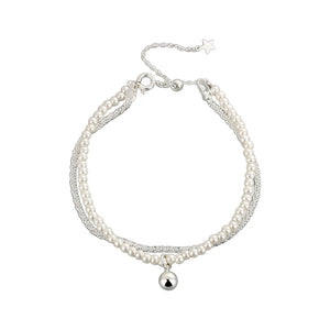 Silver Color Bracelet Pearl Double Chain Women Round Beads INS Bracelet