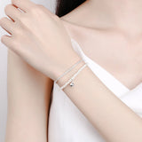 Silver Color Bracelet Pearl Double Chain Women Round Beads INS Bracelet