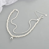 Silver Color Bracelet Pearl Double Chain Women Round Beads INS Bracelet