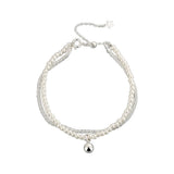 Silver Color Bracelet Pearl Double Chain Women Round Beads INS Bracelet