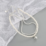 Silver Color Bracelet Pearl Double Chain Women Round Beads INS Bracelet