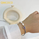 Heart-Shaped Pearl Chain Bracelet Silver Woman Wedding
