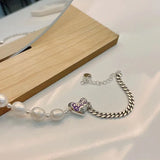 Heart-Shaped Pearl Chain Bracelet Silver Woman Wedding