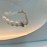 Heart-Shaped Pearl Chain Bracelet Silver Woman Wedding