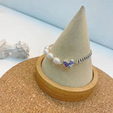 Heart-Shaped Pearl Chain Bracelet Silver Woman Wedding