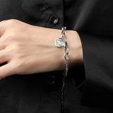 Retro Bracelet Heart-Shape Pendant Chain Silver Bracelet Women's Fine Jewelry