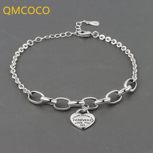 Retro Bracelet Heart-Shape Pendant Chain Silver Bracelet Women's Fine Jewelry